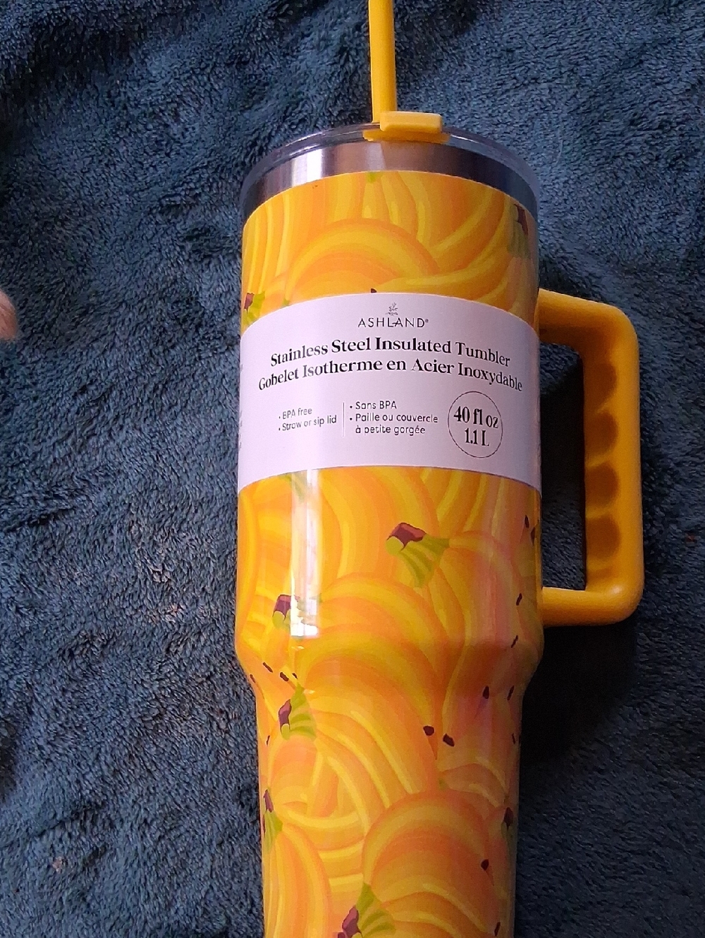 Ashland Yellow Pattern Stainless Steel Insulated Tumbler with Handle and Straw